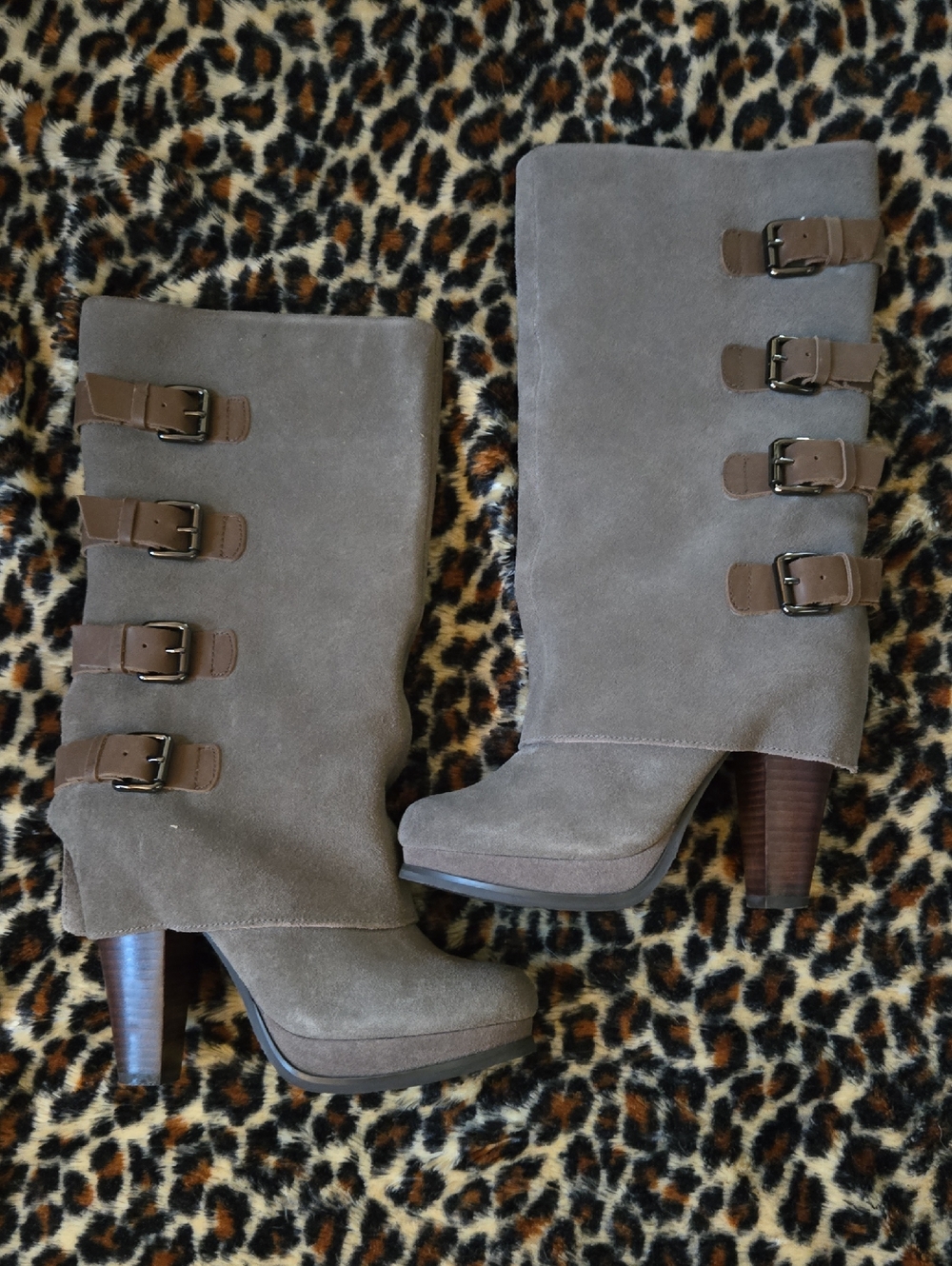 Report Footwear Taupe Suede Buckle Platform Heeled Boots